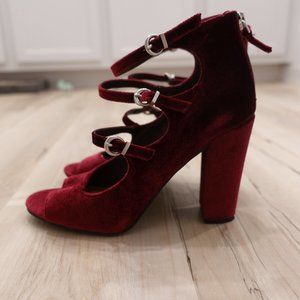 Nordstrom 14th & Union Bordeuax Velvet Open Toe Strappy Heels